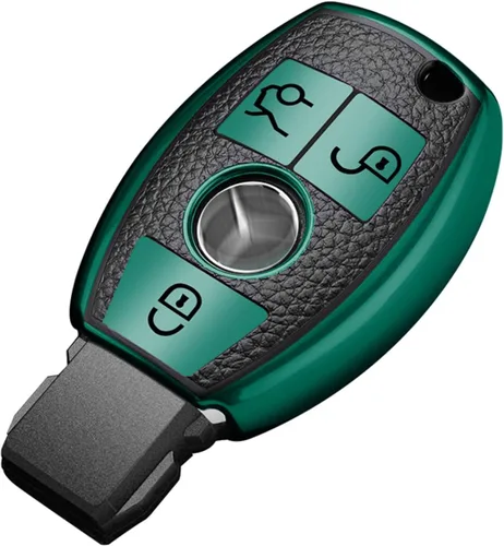 x xotic tech Funda para llavero de piel granulada de TPU verde, compatible con Mercedes Benz A B C E S G M V Clase CLA CLS GLA GLC W164 W204 W205
