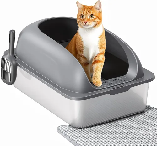 Miniatura 11 de OLIXIS Caja de arena para gatos con tapa, caja grande plegable para gatos con cuchara de arena, caja de arena para gatos con salida superior