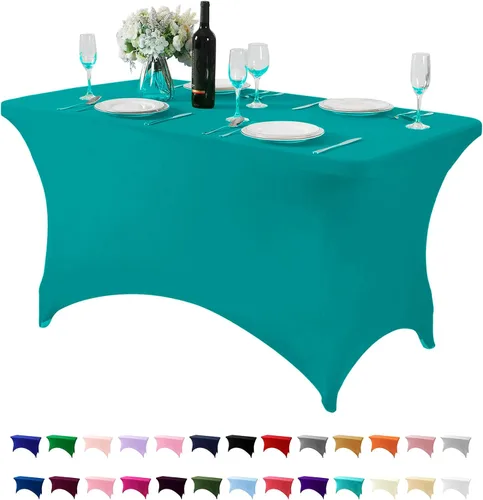 Miniatura 89 de Mantel de elastano para mesas de 4, 6 u 8 pies, mantel elástico universal ajustable para fiestas, banquetes, bodas y eventos - Verde manzana