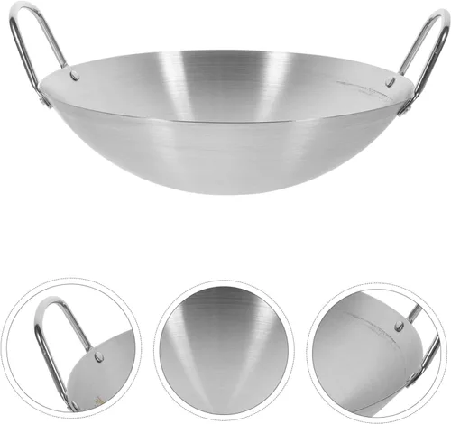 Miniatura 4 de DECHOUS Wok de camping antiadherente de acero inoxidable, 11 pulgadas de diámetro, doble mango, diseño de fondo redondo que atrapa el calor