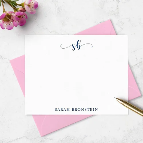 Miniatura 3 de Tarjetas de notas personalizadas y sobres estacionarios con monograma de nombre, juego personalizado de papelería de tarjetas planas en elección