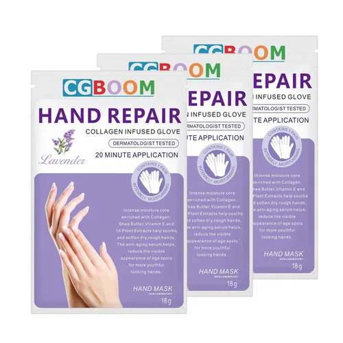 Miniatura 8 de CGBOOM 3 pares de máscaras de manos, guantes hidratantes, mascarilla renovadora para reparación de piel de manos, colágeno infundido, vitaminas +