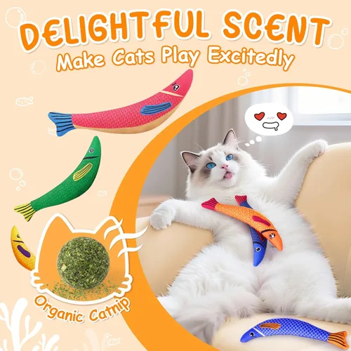 Miniatura 4 de Juguetes para Gatos de Interior, Paquete de 6 Juguetes Interactivos de Hierba Gatera para Aburridos, Juguete Pateador para Gatitos con Sonido