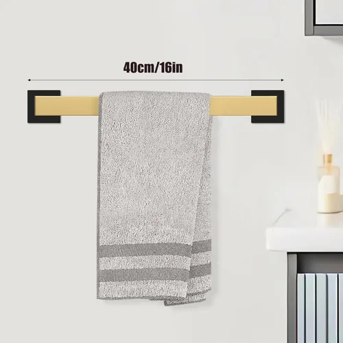 Miniatura 2 de Juego de barras para toallas de 5 piezas en negro y dorado - Accesorios de baño dorados y negros con 2 ganchos para toallas, juego de barras