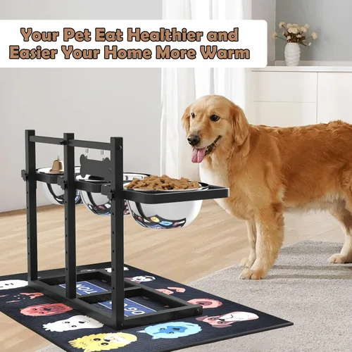 Miniatura 7 de Cuencos Elevados para Perros Grandes, Soporte Elevable Ajustable a 6 Alturas con Alfombrilla, Cuenco de Alimentación Lenta y Tres Cuencos de 1700ML