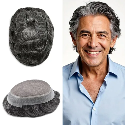 Miniatura 109 de Tupé para hombres, piezas de cabello humano real, sistema de unidades de cabello natural, línea capilar natural, pieza de repuesto para hombres
