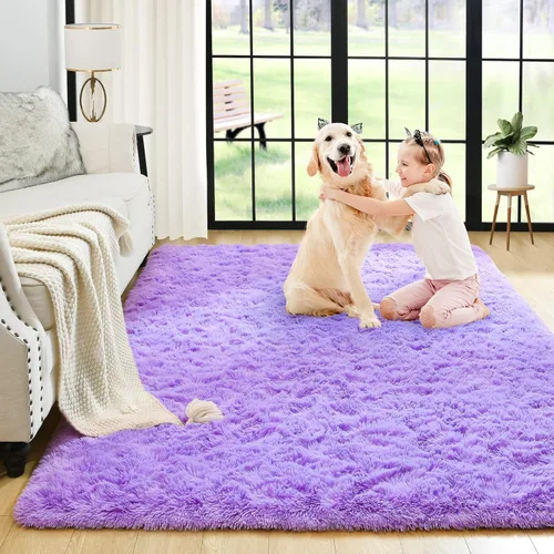 Miniatura 110 de Noahas - Alfombra suave y afelpada para habitación de niña y sala de estar, colorida, decoración para guardería, teñido anudado arcoíris, azul