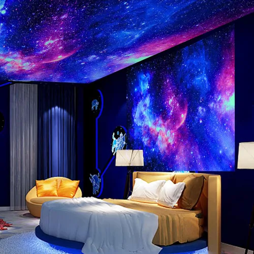 Miniatura 5 de Tapiz de galaxia con luz negra para dormitorio, espacio estético, cielo estrellado, estrellas, universo, telón de fondo, póster de luz negra