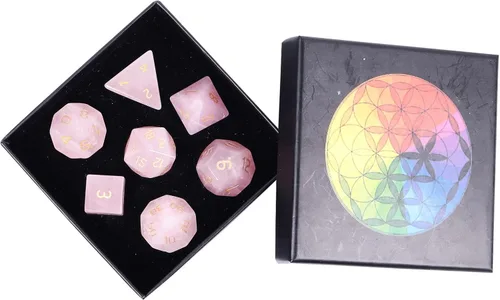 Nupuyai Juego de dados poliédricos D&D de cristal de cuarzo rosa curativo con caja para Calabozos y Dragones, juego de 7 dados de mesa para RPG MTG
