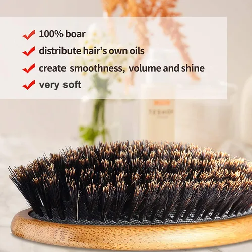 Miniatura 2 de Juego de cepillos de pelo de cerdas de jabalí 100% (mediano). Cerdas naturales suaves para cabello fino y fino. Restaura el brillo y la textura.