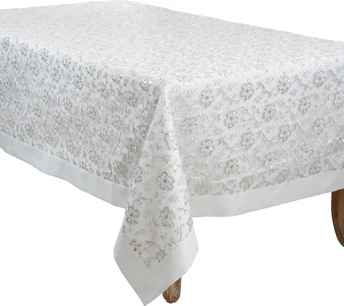 Miniatura 6 de SARO LIFESTYLE Camino de mesa bordado floral, plateado, 16"x120