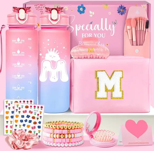 Miniatura 23 de Awfrky Bolsa de maquillaje con inicial, regalos de graduación, regalos de cumpleaños para niñas de 4, 5, 6, 7, 8, 9, 10, 11, 12 años, regalos