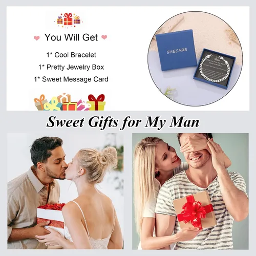 Miniatura 7 de SheCare Pulsera de cadena cubana para hombres, regalos para amantes del hip hop, pulseras de eslabones para papá, marido, novio, hermano, hijo