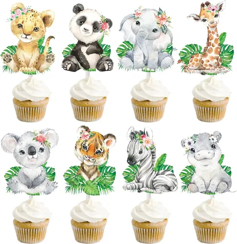 Miniatura 2 de 48 adornos para cupcakes Wild One Animal – Safari en la selva y decoración de fiesta para safari temática de animales, fiesta de cumpleaños