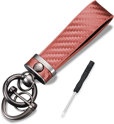 Miniatura 9 de ASUBHA Llavero de coche de fibra de carbono, llavero universal de cuero de alta calidad, giratorio de 360 grados con anillo en D antipérdida