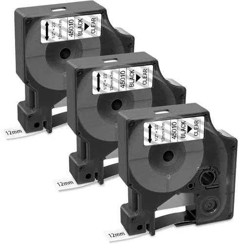 Cinta de etiquetas compatible DYMO D1 negra sobre etiquetas transparentes, repuesto para repuestos para etiquetadoras DYMO 45010 S0720500, 1/2