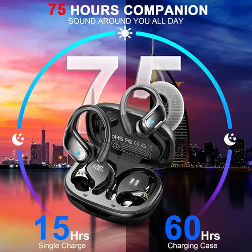 Miniatura 2 de Auricular Inalámbrico, Auriculares Bluetooth 5.4 de 75Hrs IP7 Impermeables para Deporte, Auriculares Inalámbricos para Correr con ENC Cancelación
