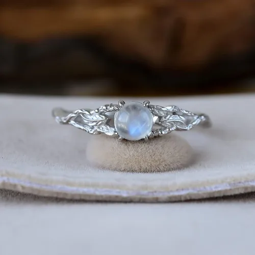 Miniatura 4 de Angol Anillo de plata de ley auténtica con piedra lunar arcoíris para mujer, anillo de pulgar minimalista con caja