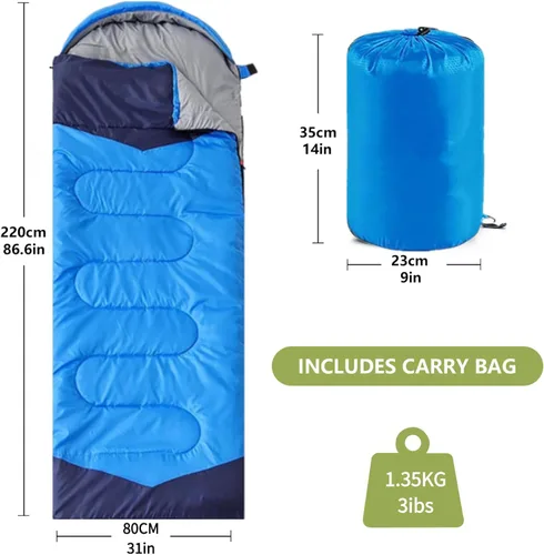 Miniatura 2 de Sacos de Dormir para Adultos, Niños y Niñas - Saco de Dormir Ligero Impermeable para Clima Cálido y Frío con Mochila Compacta, Ideal para 3-4