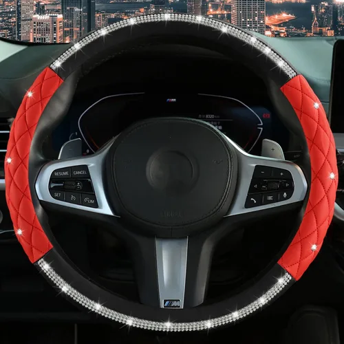 Miniatura 10 de Cubierta de volante de cuero para hombres, con patrón tejido negro, accesorios para auto, antideslizante, segura, suave, transpirable, adaptable a