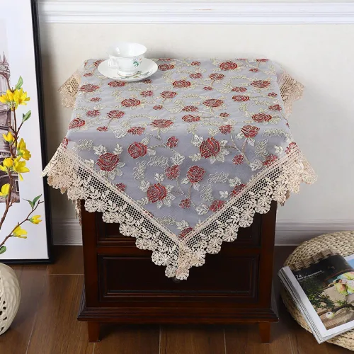 Miniatura 5 de IsolaY Mantel de encaje bordado para el hogar, boda, banquete, fiesta, manteles, muebles, mantel para el hogar, café, rectangular, 59.1 x 118.1 in
