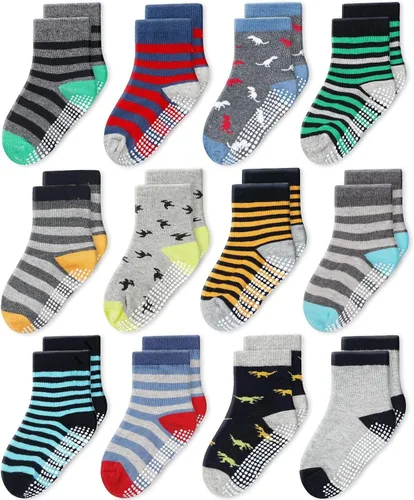 Miniatura 10 de CozyWay Kids Socks With Grippers Non Slip Crew Grip Socks for Girls and Boys Soft Comfy Cotton Unisex - 12 Pack