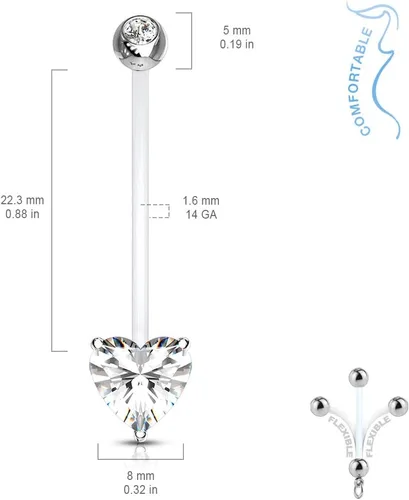 Miniatura 2 de Pierced Owl - Juego de doble punta de joyería con forma de corazón, cristal para embarazo, para embarazo, ombligo