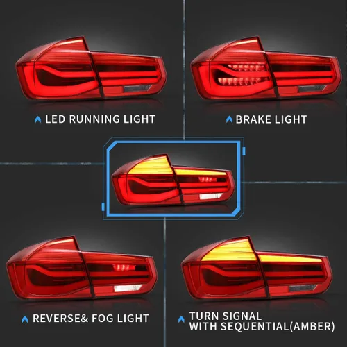 Miniatura 2 de VLAND Luces traseras LED compatibles con BMW Serie 3 BMW F30 F35 F80 320i 328i 328D 335i M3 6ª generación sedán 13-18 con intermitentes ámbar