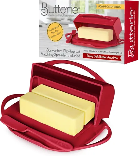 Miniatura 20 de Butterie Mantequillera con Tapa Abatible y Cuchillo a Juego, Contiene 2 Barras/Mantequilla Europea, Soporte para Mantequilla Sin Derrames