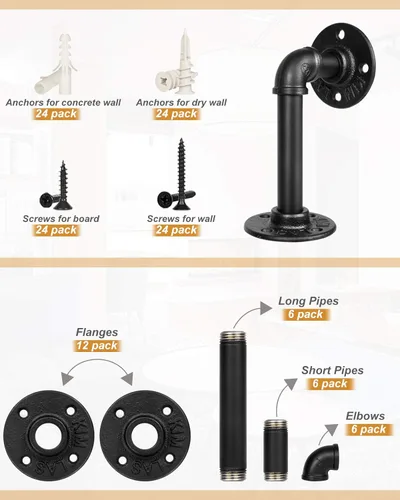 Miniatura 4 de LuckIn Soportes de estante de tubo para estantes flotantes de 6, 8, 10 pulgadas, soporte de tubo de hierro industrial, soportes de estantería