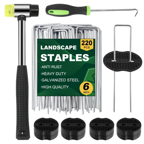 Miniatura 9 de Grapas galvanizadas de 6 pulgadas, paquete de 120 estacas de jardín de calibre 11, pasadores de paisaje en forma de U, tela resistente para barreras
