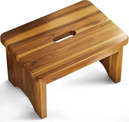 Miniatura 10 de FANATU Taburete de Madera de Un Escalón, Taburete de Un Escalón para Adultos, Taburete de Madera para Cabecera con Capacidad de 550 libras, Diseño