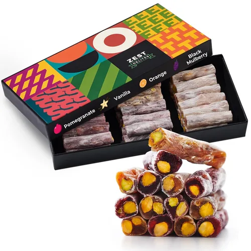 Zest Delites Turkish Delights Candy con maravillosos pistachos, regalos de comida de lujo de 8.82 onzas, aperitivos gourmet, aperitivos sin gluten