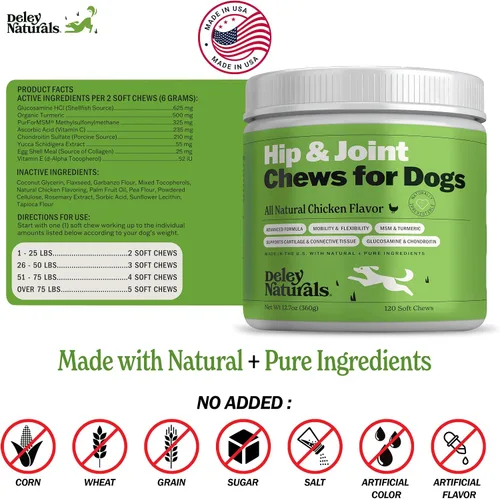 Miniatura 6 de Suplemento de apoyo de cadera y articulaciones para perros, alivio avanzado del dolor de artritis, condroitina, MSM, cúrcuma orgánica y glucosamina