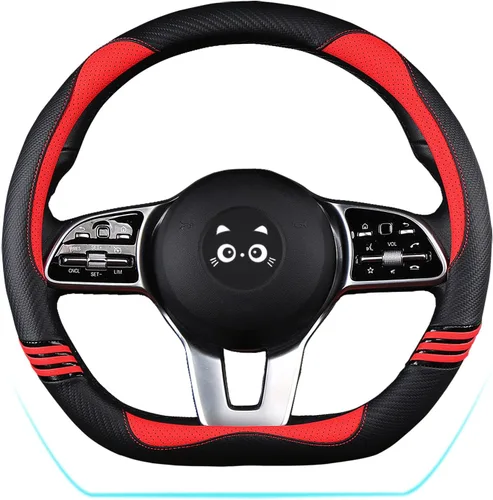 Miniatura 13 de Iwantit® Funda para volante con fibra de carbono y anillo de goma antideslizante, ajuste universal de 14.5 a 15 pulgadas para automóviles, SUV