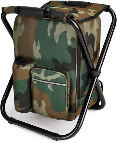 Miniatura 8 de YESIACE Taburete plegable portátil para acampar, mochila con bolsa refrigeradora, asiento de senderismo, pesca al aire libre, regalos de caza, negro