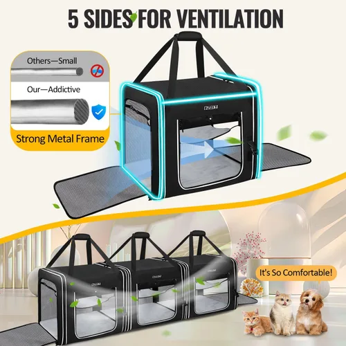 Miniatura 5 de Petskd Transportador de mascotas combinable para gatos grandes o perros medianos, transportador grande de 18 x 17 x 17 pulgadas para viajes