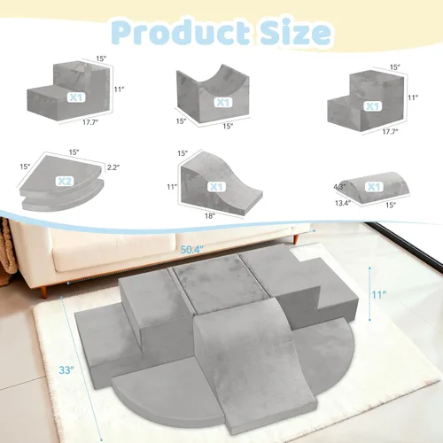 Miniatura 6 de JWPEHOE Juguetes de escalada para niños pequeños de 7 piezas para interiores, bloques de escalada de espuma, estructuras de juego suaves, juguetes