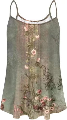 Miniatura 4 de Ceboyel Camiseta sin mangas para mujer, diseño floral, sin mangas, casual, elegante, con tirantes delgados, túnica hawaiana
