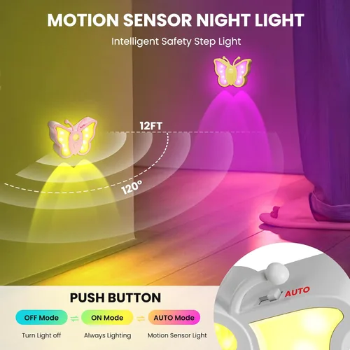Miniatura 3 de LOFTEK Luz Nocturna de Mariposa, Luz Nocturna Recargable con Sensor de Movimiento, 2 Modos de Color y Luz Nocturna RGB Ajustable, Se Pega