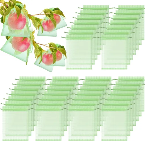 Miniatura 8 de Boao 200 bolsas de protección de frutas con cordón para proteger la red de verduras, bolsa de malla reutilizable para jardín, manzanos