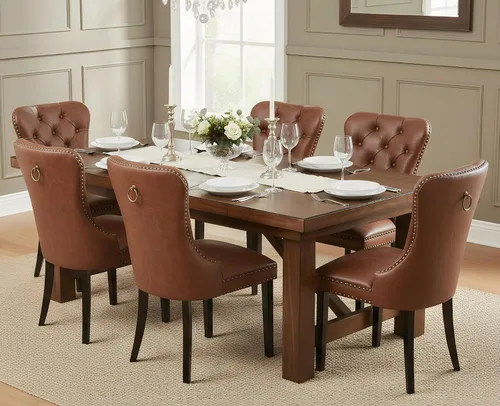 Miniatura 17 de EALSON Juego de 2 sillas de comedor modernas de cuero de mediados de siglo con patas de madera, sillas laterales de cocina tapizadas con ribete