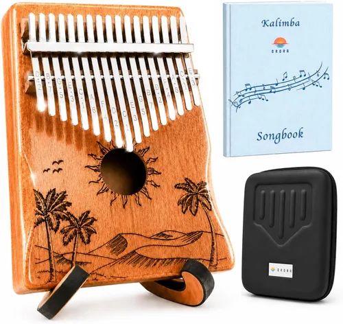 Orora Kalimba 17 Keys Thumb Piano - Songbook included with 25 Songs - Varnished Wood Musical Instrument - Finger Piano with Protection Case, Stand,