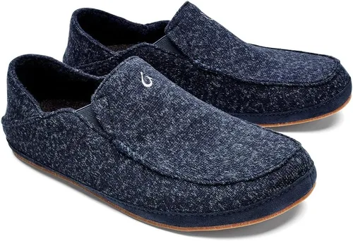 Miniatura 3 de OLUKAI Moloa Hulu - Pantuflas de mezcla de lana para hombre, zapatos de punto suaves y jaspeados, zorros de piel de gamuza, diseño de tacón caído