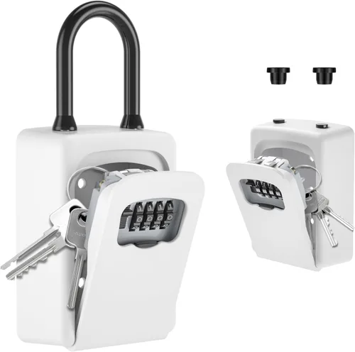 Miniatura 15 de Caja de cerradura portátil para llaves, números claramente visibles, caja de seguridad montada en la pared para llave de casa, capacidad de 5 Negro