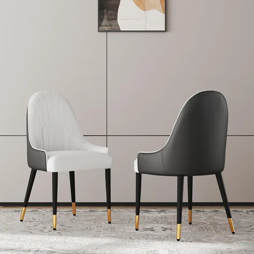 Miniatura 15 de Juego de 2 sillas con 2 sillas de comedor de piel sintética blanca, silla de cocina moderna con respaldo ovalado y patas de acero inoxidable