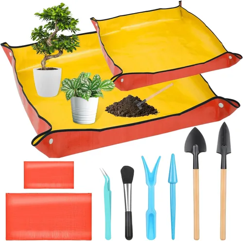 2 alfombrillas de trasplante para trasplante de plantas, tapete de jardinería de 39 pulgadas y tapete naranja para macetas de 26 pulgadas para 2