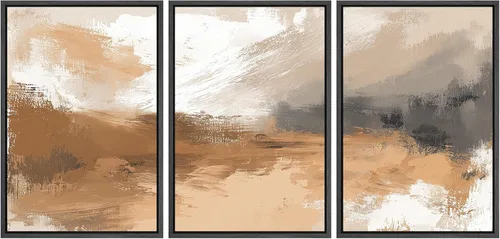 Miniatura 13 de wall26 Lienzo enmarcado para pared, juego de arte con trazos de pintura roja y naranja vibrante, paisaje, formas abstractas, ilustraciones, arte
