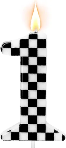 Velas de cumpleaños con temática de autos de carreras, velas a cuadros número 1, adorno de pastel a cuadros blanco y negro, suministros para fiestas