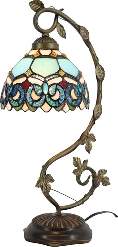 Miniatura 9 de Tiffany Table Lamp, Stained Glass Desk Light, 8X10X21 Inches, Metal Leaf Base (Brown Green Leaf)